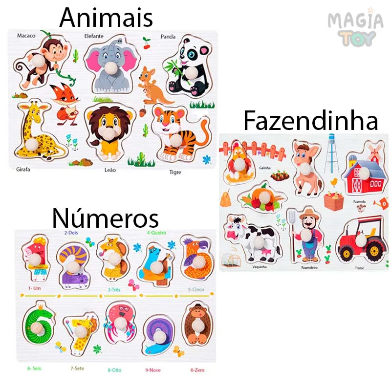 Kit com 3 Quebra-Cabeças Educativos Montessori — foto 1