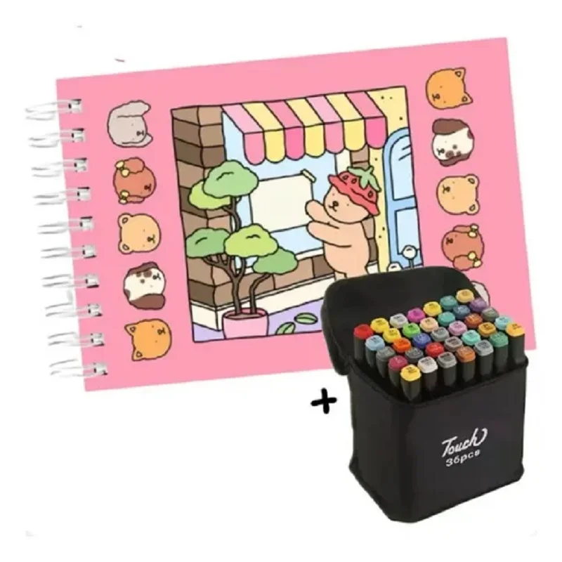 Kit Bobbie Goods Pro – 36 Canetas Dupla Ponta + Livro Artístico Exclusivo — Rosa — foto 1
